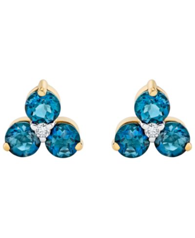 Macy's серьги-гвоздики с голубым топазом (1-3/4 ct. t.w.) и бриллиантами, 14k желтое золото