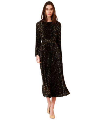 julia jordan Women's Pleated Long-Sleeve Waist Tie Maxi Dress