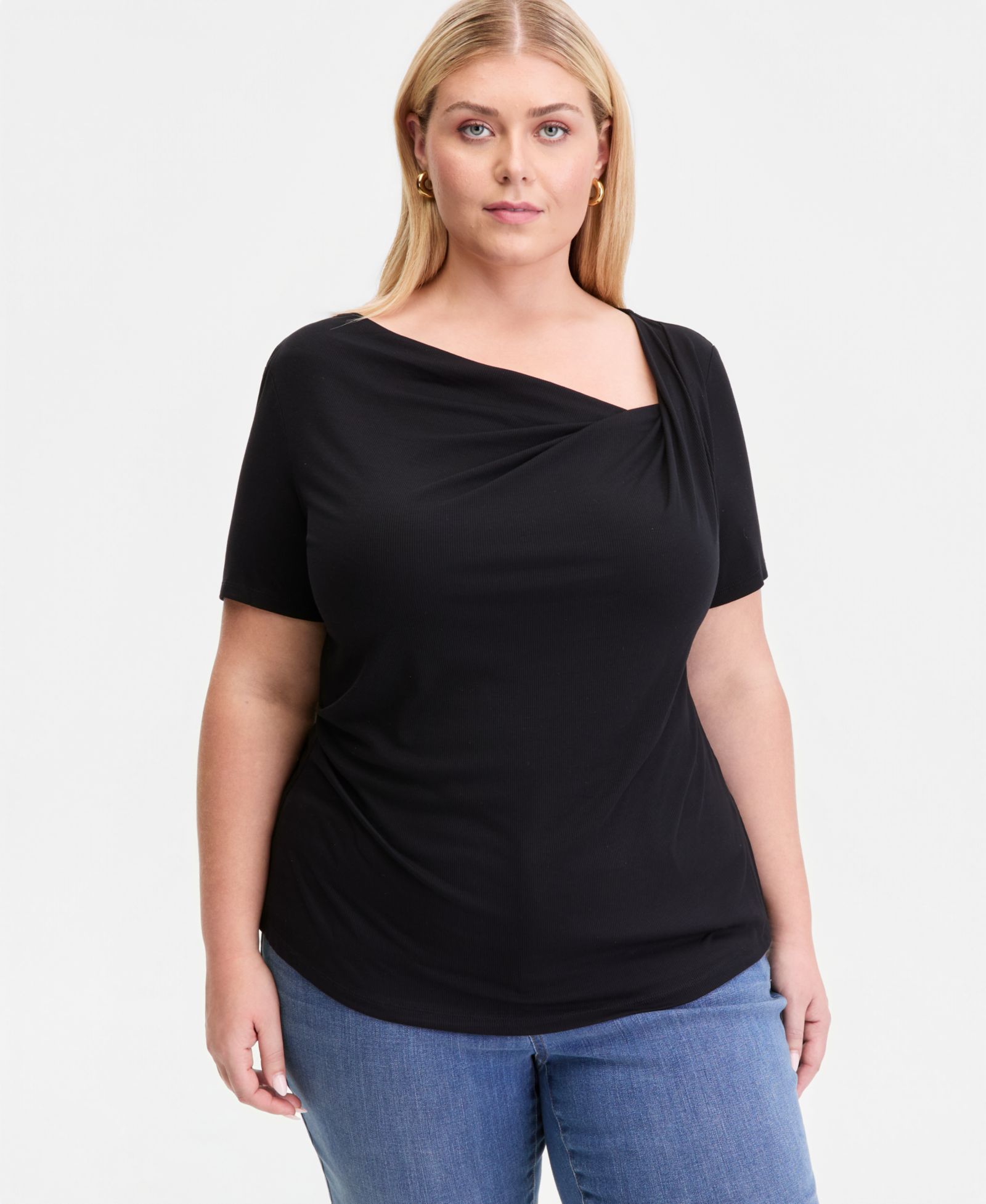I.N.C. International Concepts Plus Size Asymmetric Neck Short-Sleeve Top, Macy's Exclusive