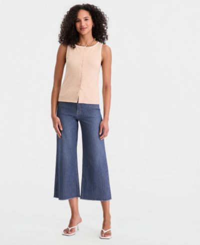 On 34th Women's Thin Stripe Rib Button-Up Tank Top, Macy's Exclusive