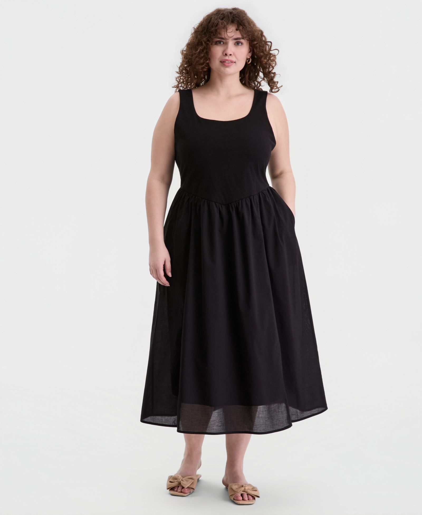 Женское миди-платье On 34th Trendy Plus Size V-Waist Mixed-Media