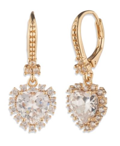 Marchesa Cubic Zirconia Gold-Tone Heart Drop Earrings