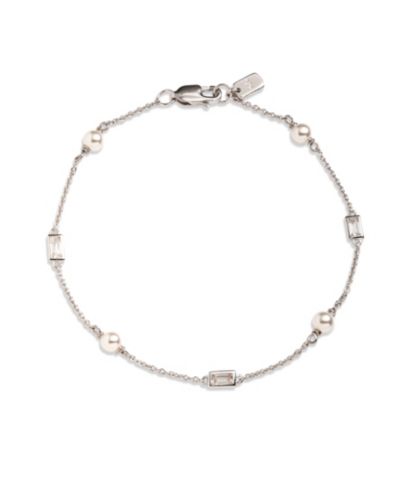 Браслет Lauren Ralph Lauren Cubic Zirconia & Imitation Pearl Sterling Silver Station Flex