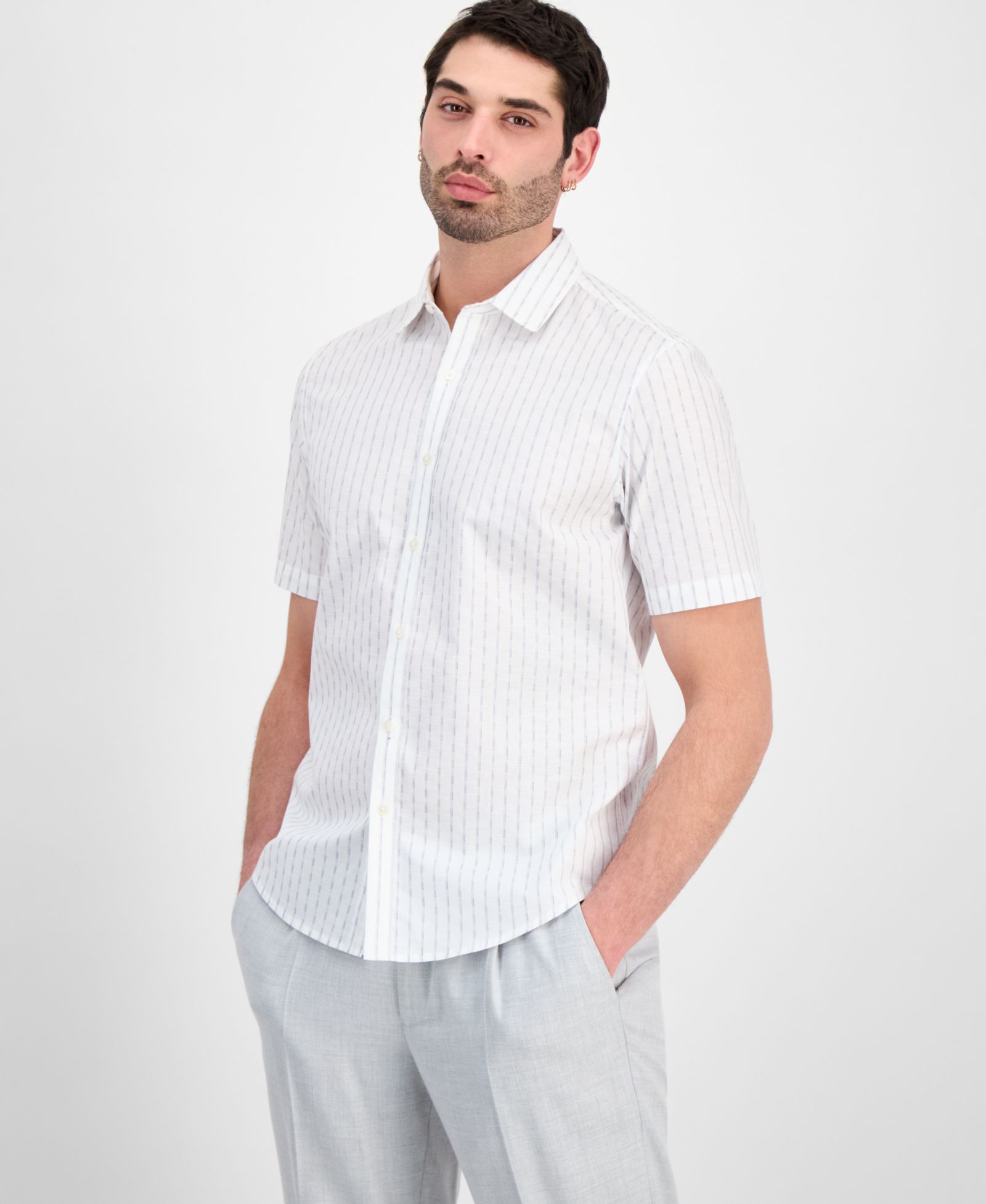 Мужская рубашка Alfani Cotton Textured-Stripe с коротким рукавом