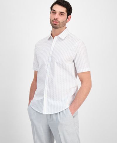 Мужская рубашка Alfani Cotton Textured-Stripe с коротким рукавом