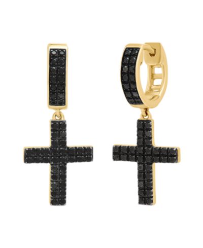 Мужские серьги-подвески Macy's Black Diamond Huggies в 14k Yellow Gold-Plated Sterling Silver