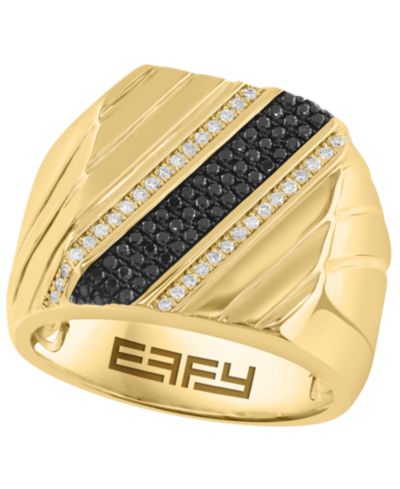 EFFY Collection Men's Diamond (3/8 ct. t.w.) Ring in 14k Gold over Silver