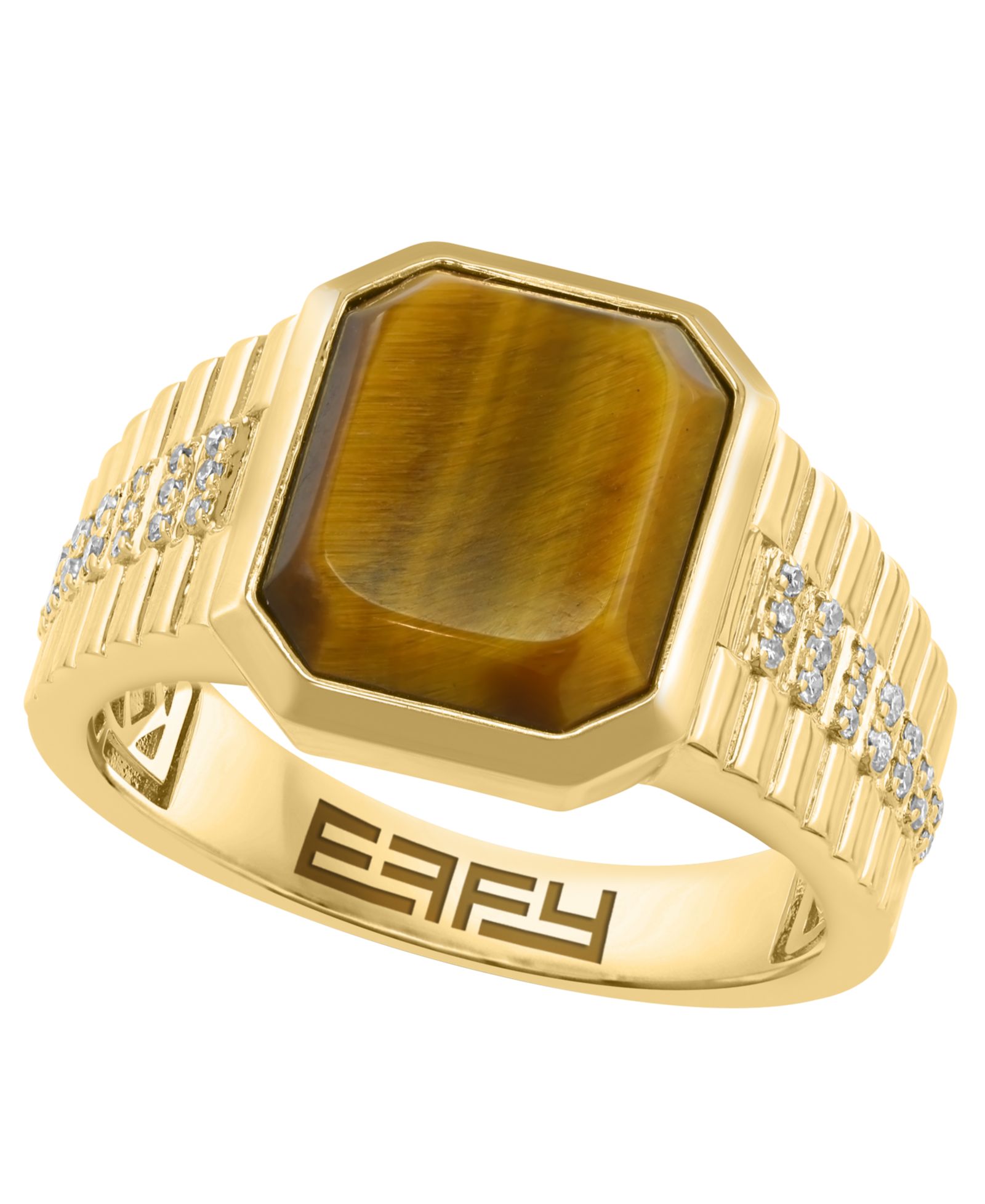 Мужское кольцо EFFY Collection с Diamond (1/8 ct. t.w.) и Tigers Eye (4-1/2 ct. t.w.) в золоте поверх серебра
