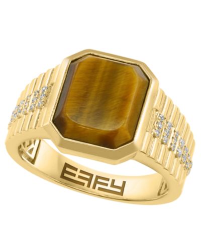 Мужское кольцо EFFY Collection с Diamond (1/8 ct. t.w.) и Tigers Eye (4-1/2 ct. t.w.) в золоте поверх серебра