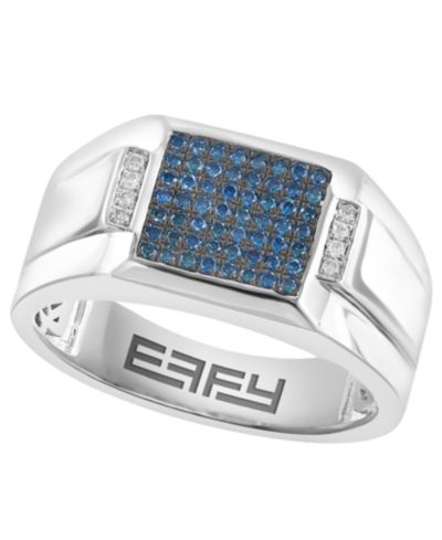 Мужское кольцо EFFY Collection White and Blue Diamond в стерлинговом серебре
