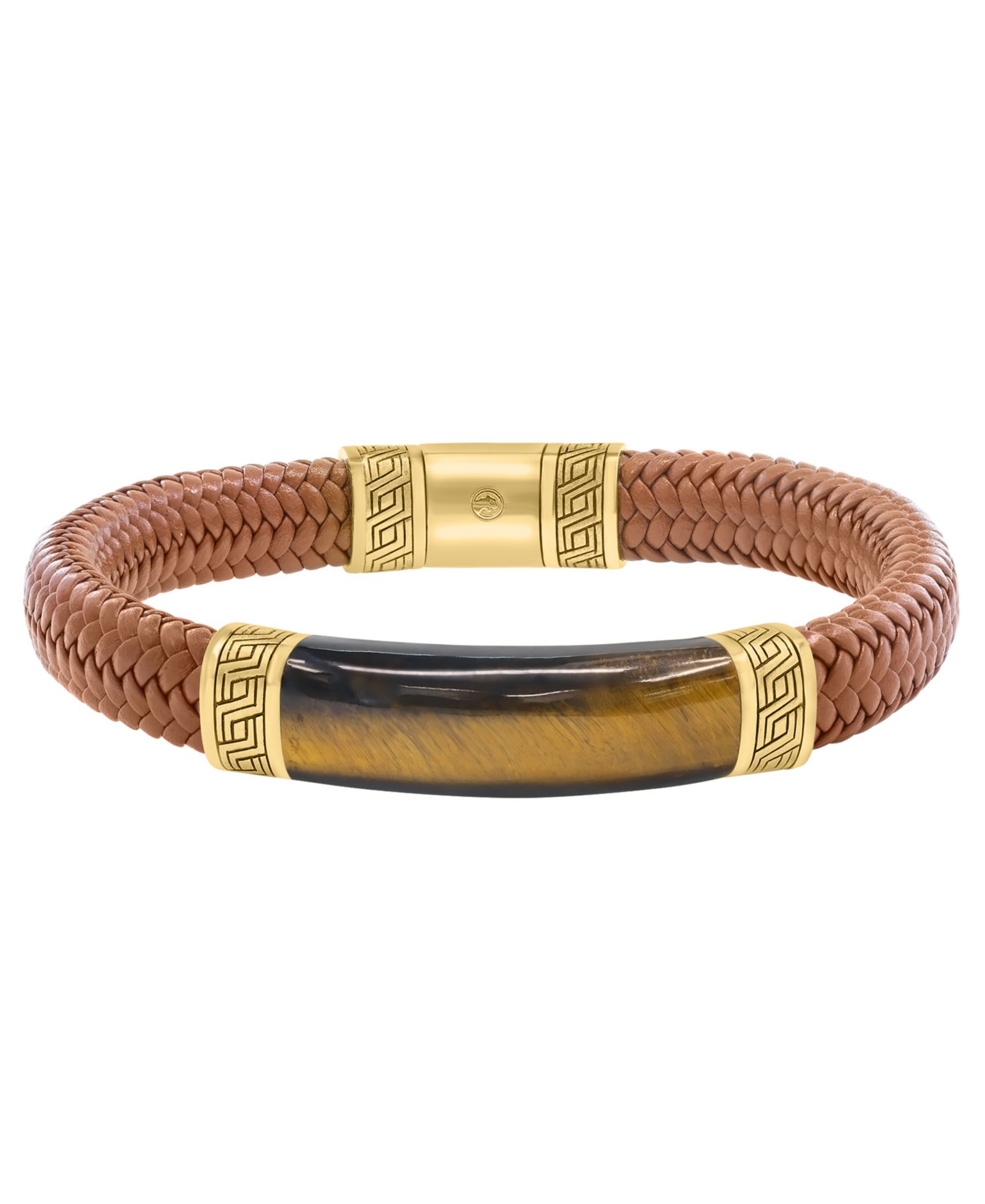 Браслет EFFY Collection Men's Tigers Eye (27-3/8 ct. t.w.) Brown Leather с 18k Gold
