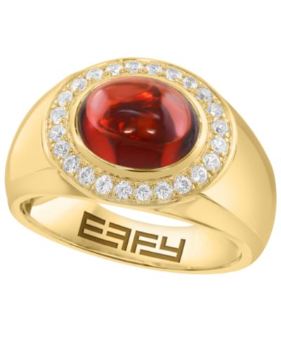 EFFY Collection Мужское кольцо с гранатом и белым цирконом в 14k Gold поверх sterling Silver