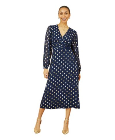 Yumi Women's Elegant Foil Print Midi Dress