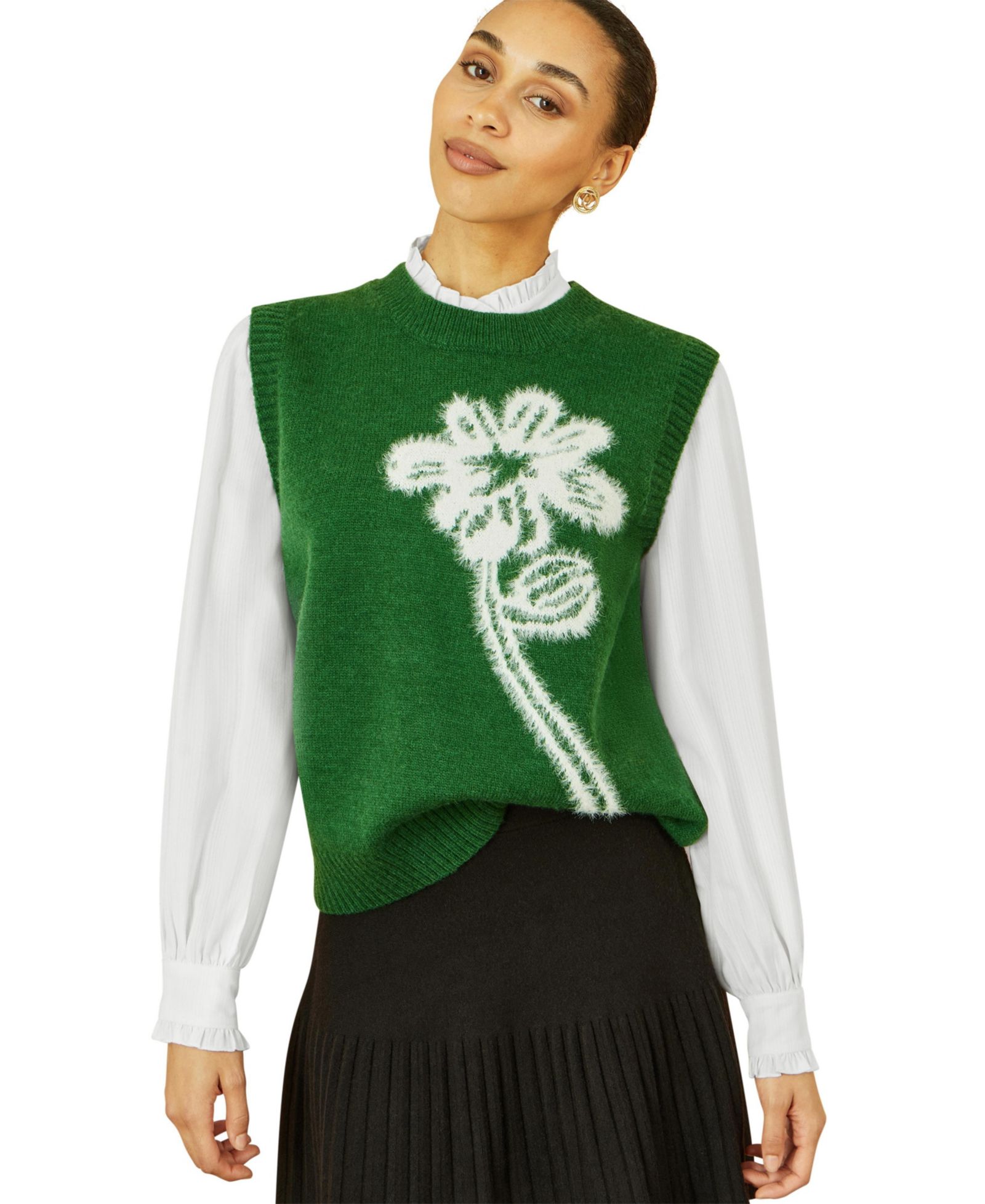 Yumi Women's Knitted Floral Sleeveless Sweater Vest