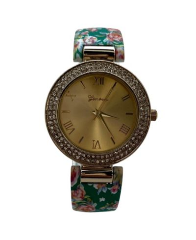 Olivia Pratt Green Floral Printed Soft Band Bangle Women Watch