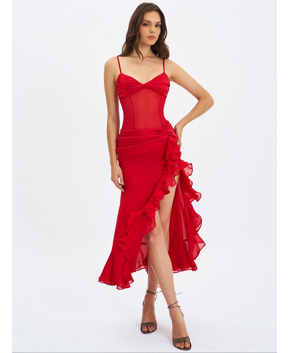 Женское платье Miss Circle Dahlina Red с драпировкой и разрезом