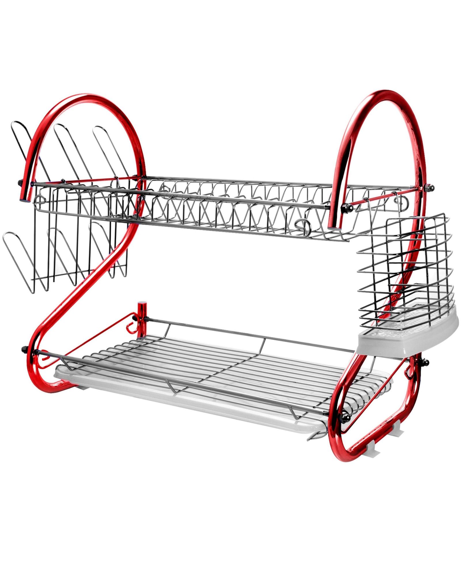 MegaChef 16 Inch Two Shelf Iron Wire Dish Rack in Red