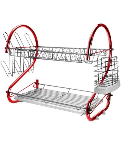 MegaChef 16 Inch Two Shelf Iron Wire Dish Rack in Red