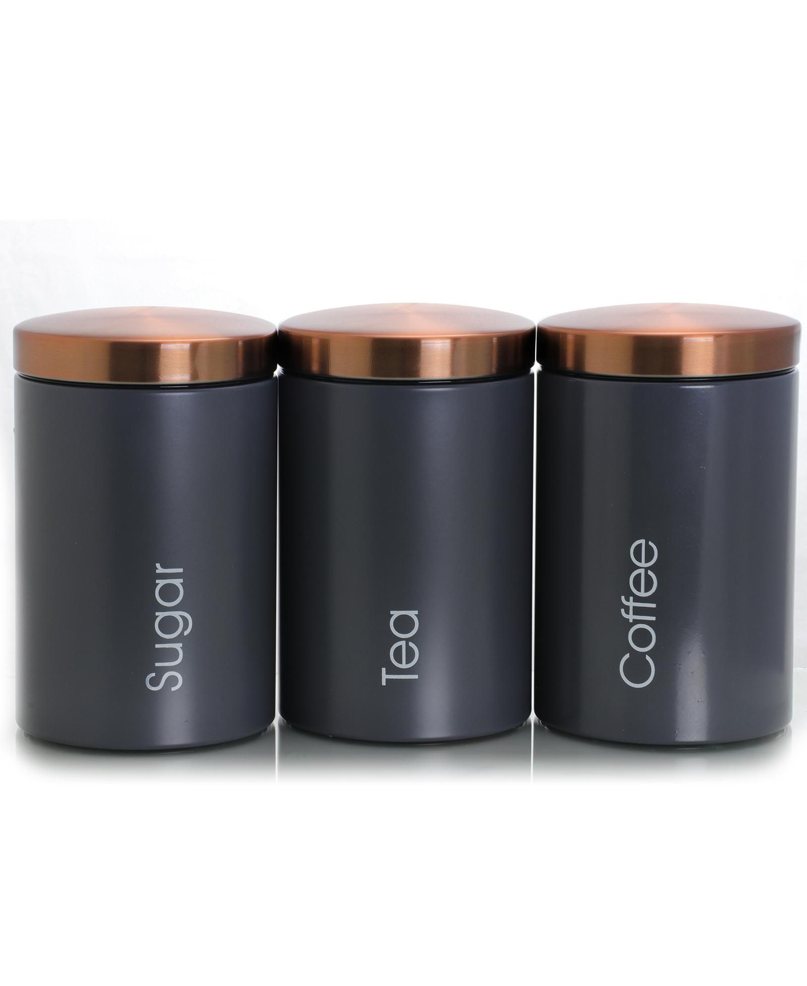 MegaChef Essential Kitchen Storage 3 Piece Sugar, Coffee and Tea Canister Set in Matte Gray