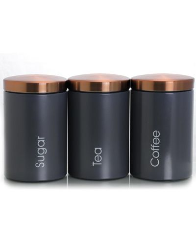 MegaChef Essential Kitchen Storage 3 Piece Sugar, Coffee and Tea Canister Set in Matte Gray