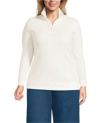 Lands' End Plus Size Long Sleeve Waffle Quarter Zip Pullover