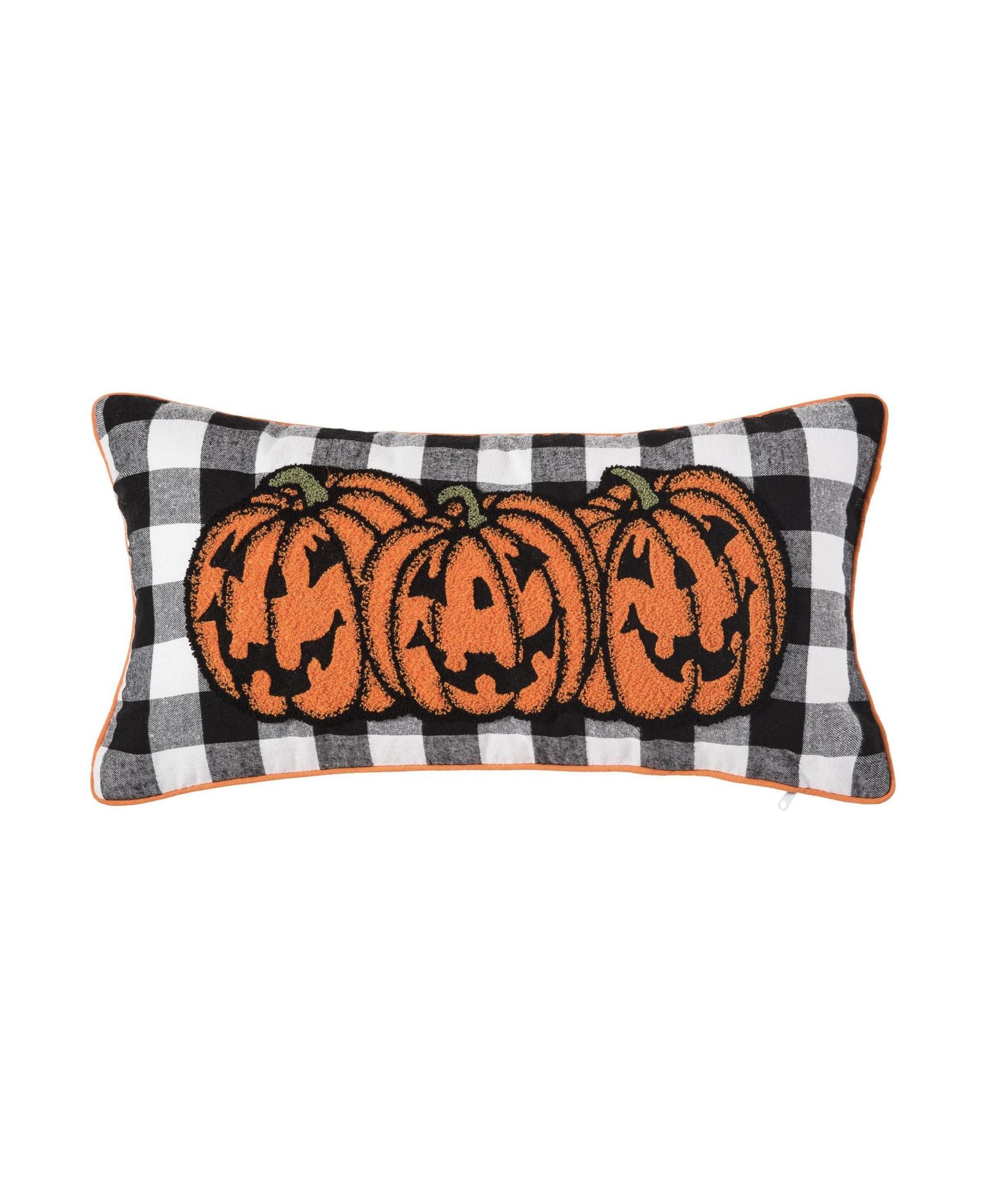 C&F Home Jack-O-Lantern Pumpkin Check Tufted Bolster Halloween Accent Pillow, 12" x 24"