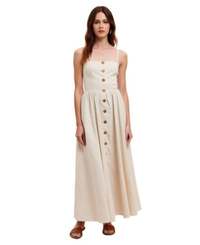 Modenaire Women's Button Front Spaghetti Straps Midi Dress