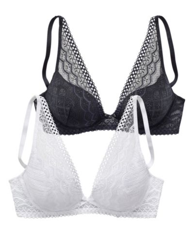 LASCANA Women's 2-Pack Lace Underwire Push-Up Padded Push-Up Bra