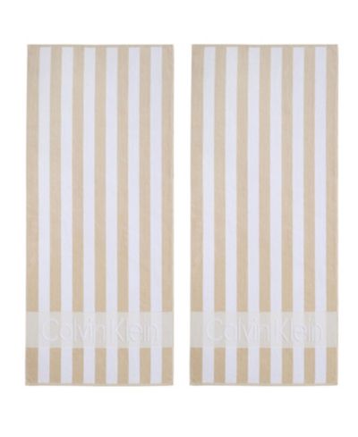 Calvin Klein Beach Stripe Logo Cotton 2-Pc. Beach Towel Set, 70" x 40"