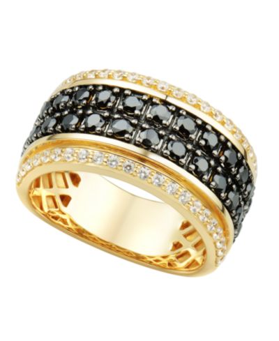 Кольцо Macy's Men's Diamond в желтом золоте 14k с черным родием