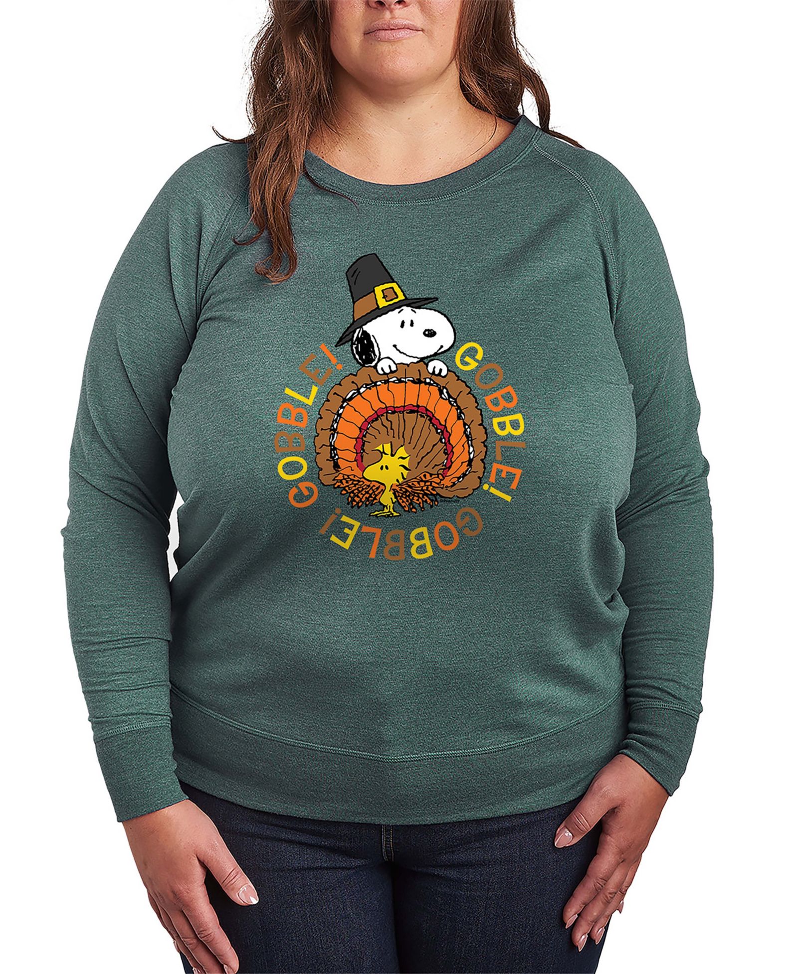 Футболка Hybrid Apparel Plus Size French Terry с принтом Snoopy и Woodstock на тему Дня благодарения и длинным рукавом