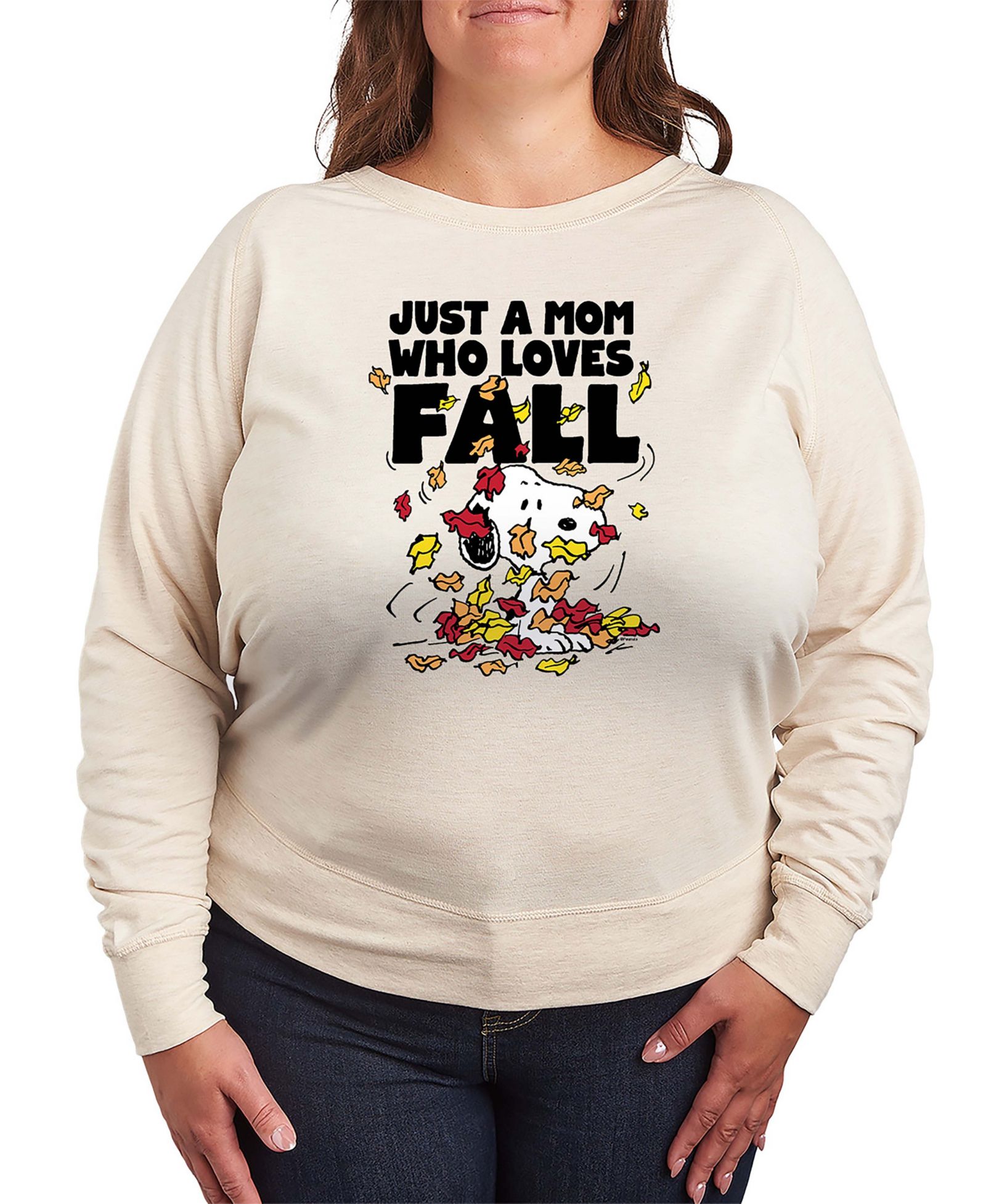 Hybrid Apparel Plus Size Snoopy Mom Who Loves Fall French Terry Long Sleeve T-Shirt