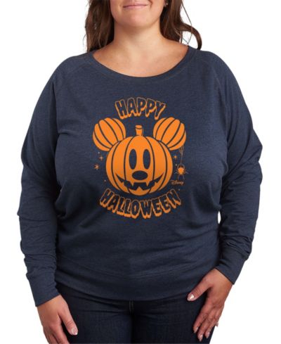 Hybrid Apparel Plus Size Disney Happy Halloween Mickey Mouse French Terry Long Sleeve T-Shirt