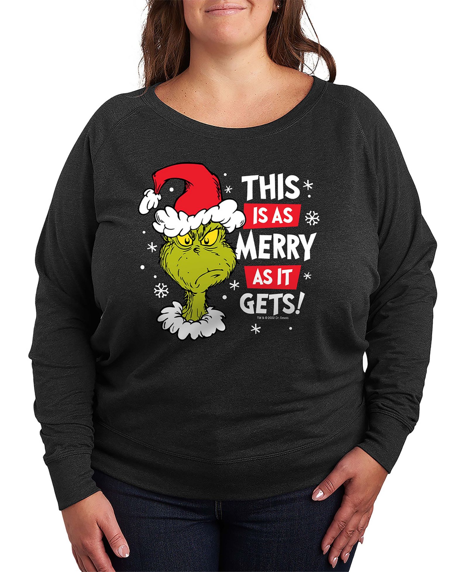 Мужская футболка Hybrid Apparel Plus Size Grinch Merry as it Gets French Terry Long Sleeve