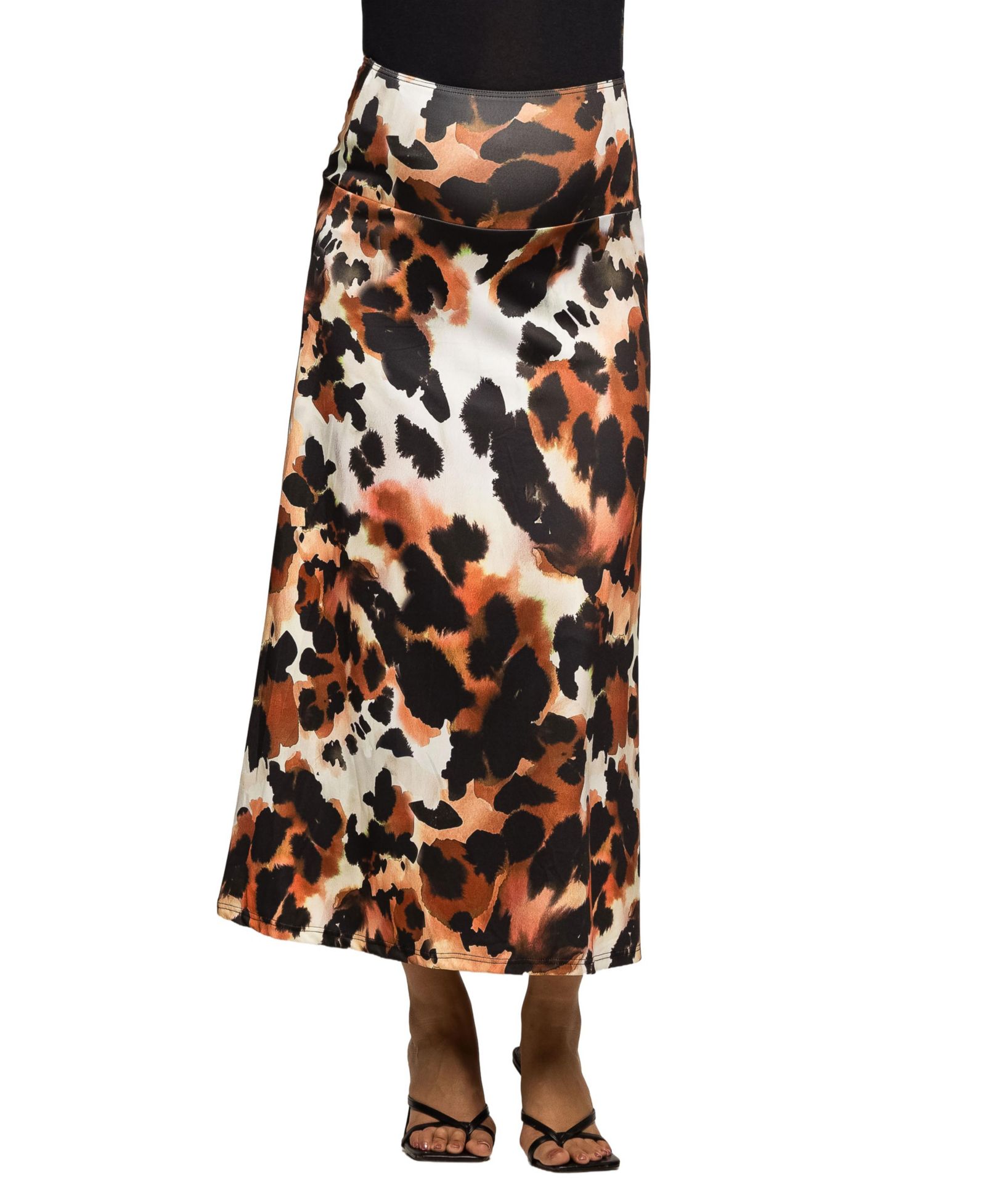 24seven Comfort Apparel Women's Maternity Animal Print Elastic Waist Maxi Skirt
