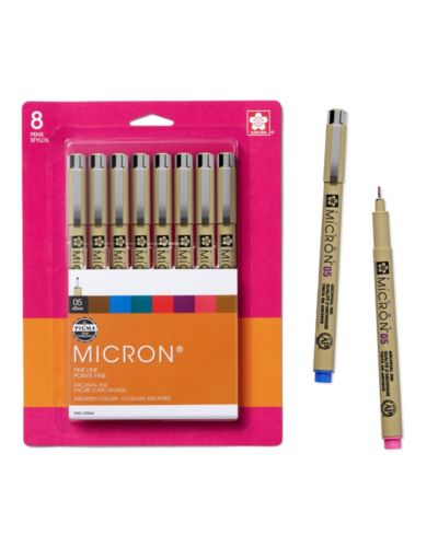 Sakura Pigma Micron Fineliner 05 Assorted Archival Color Pen Set for Drawing, Illustration & Journaling, Waterproof, Fade-Resistant, 8 Count