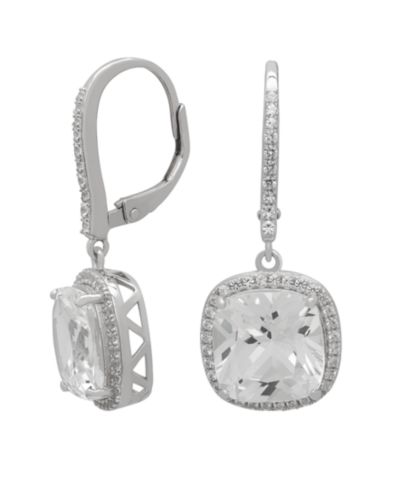 Macy's Lab Grown White Sapphire Cushion Drop Earrings (8-7/8 ct. t.w.) in Sterling Silver
