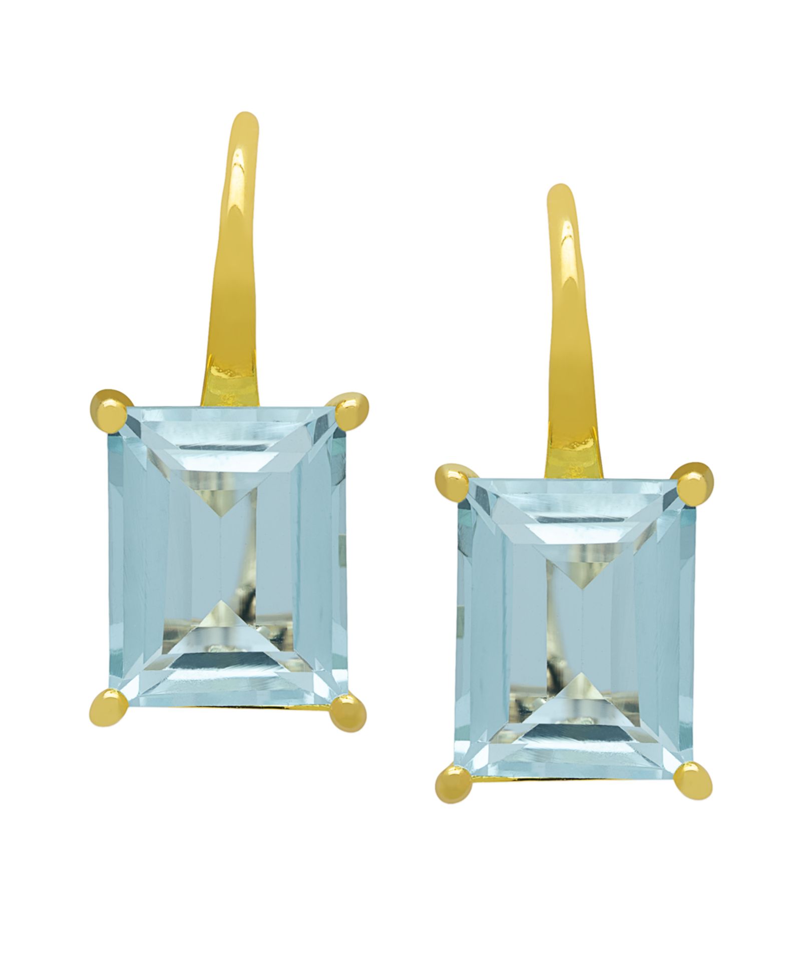 Macy's Genuine Blue Topaz Emerald-Cut Drop Earrings (6-3/8 ct. t.w.) in 14k Gold Over Sterling Silver