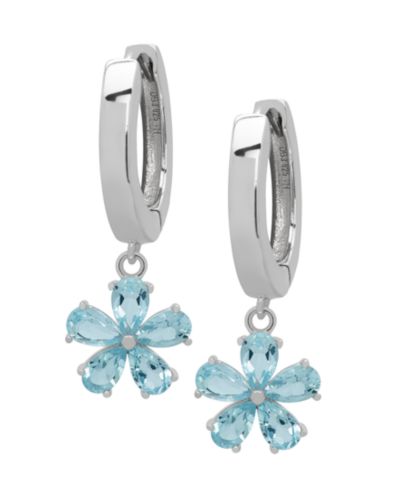 Macy's Blue Topaz Flower Dangle Hoop Earrings (2-5/8 ct. t.w.) in Sterling Silver (Also in Amethyst or Lab Grown Magenta Sapphire)