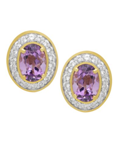 Macy's серьги-гвоздики с натуральным синим топазом и белым топазом 2-1/2 ct. t.w. в 14k золоте поверх стерлингового серебра