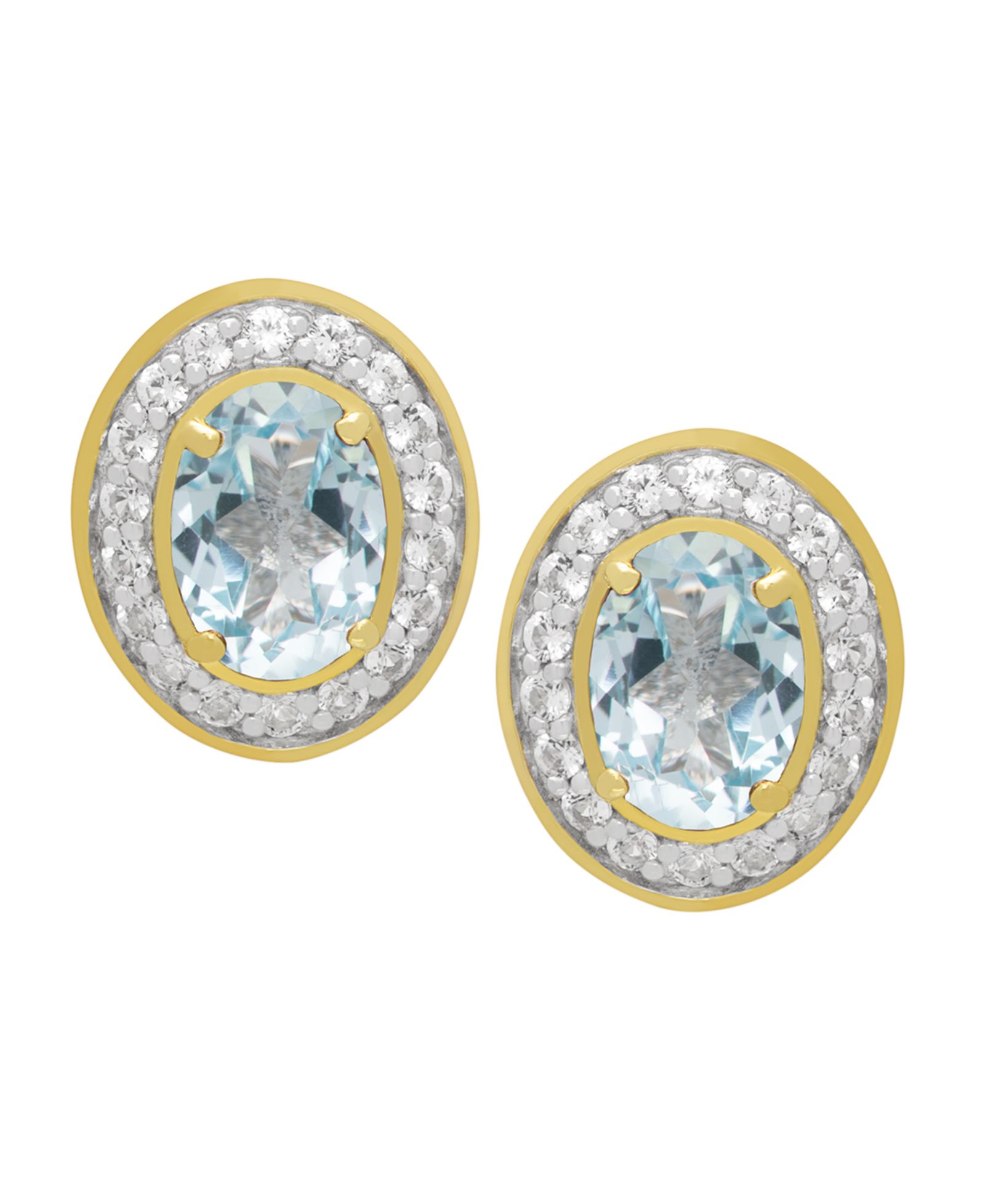 Macy's Genuine Blue Topaz & White Topaz Oval Stud Earrings (2-1/2 ct. t.w.) in 14k Gold Over Sterling Silver (Also in Amethyst & White Topaz)