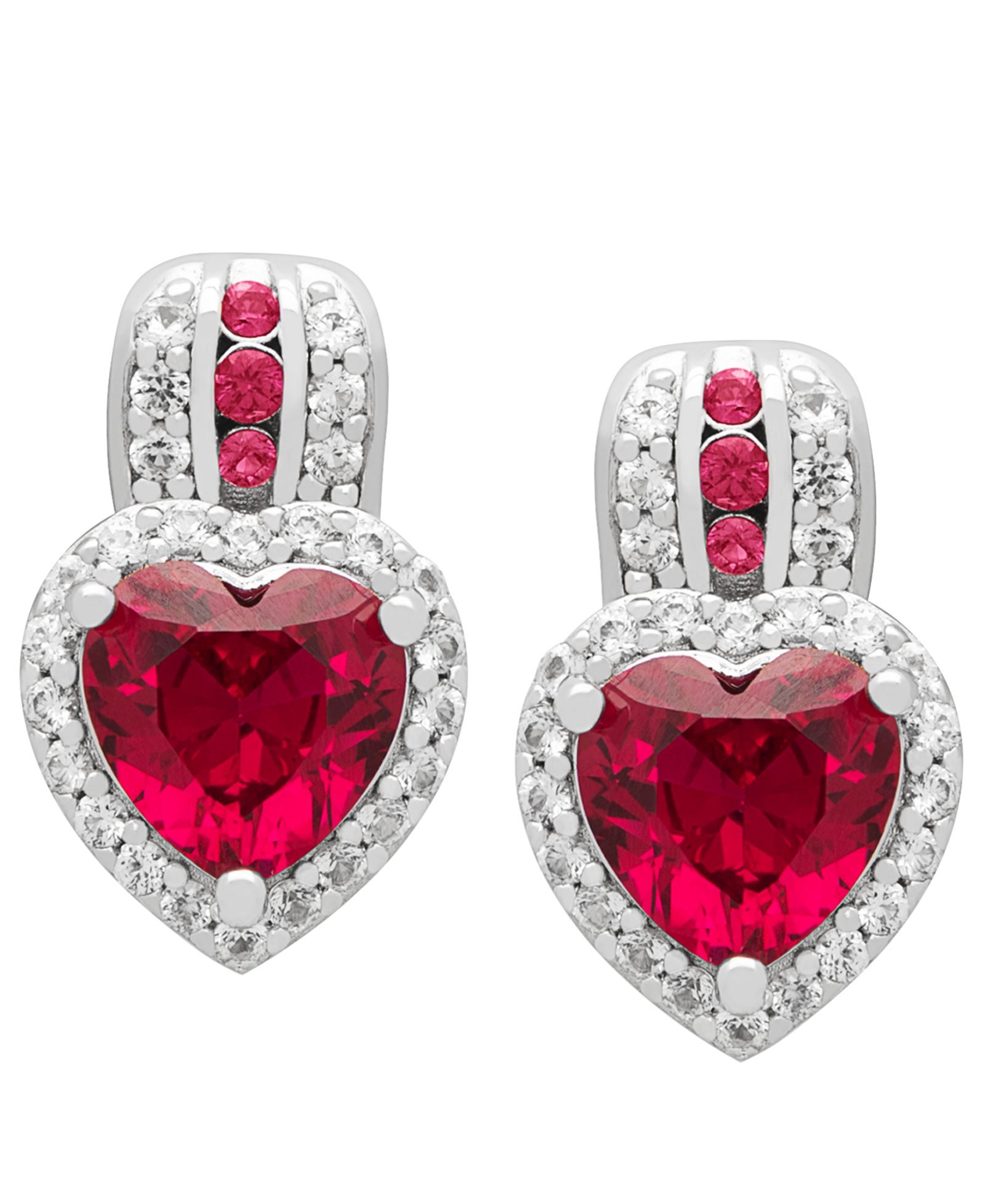 Macy's Серьги с выращенным рубином (3.3 ct. t.w.) и выращенным белым сапфиром (0.52 ct. t.w.) в Sterling Silver