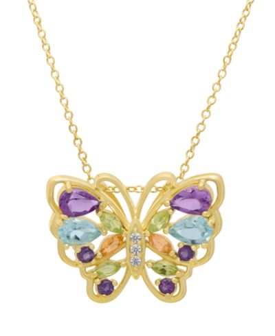 Macy's Multi-Stone (2.62 ct. t.w.) Pendant Necklace in Yellow Gold Plated Sterling Silver