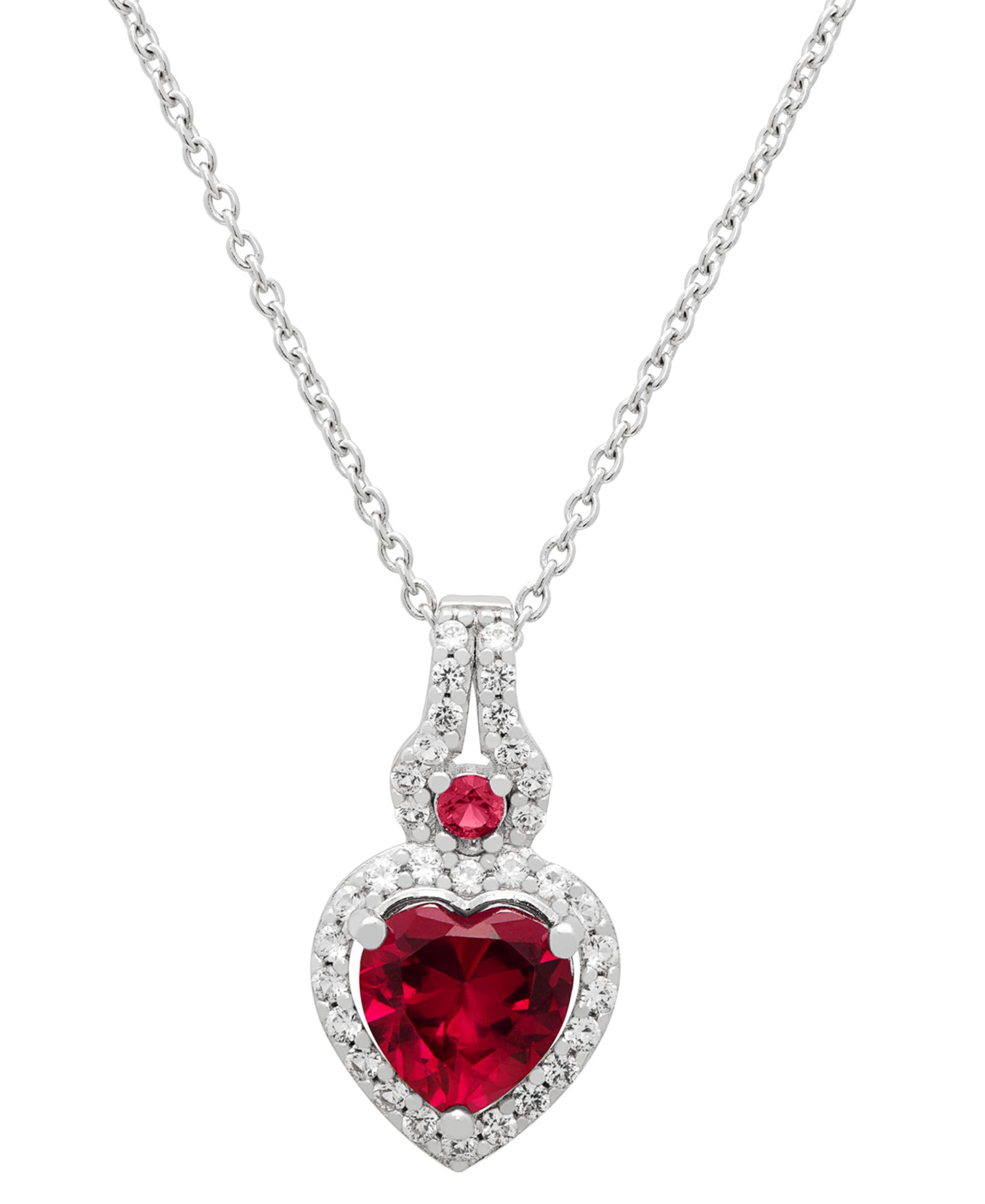 Lab Ruby и Lab Grown White Sapphire Heart Necklace в Sterling Silver