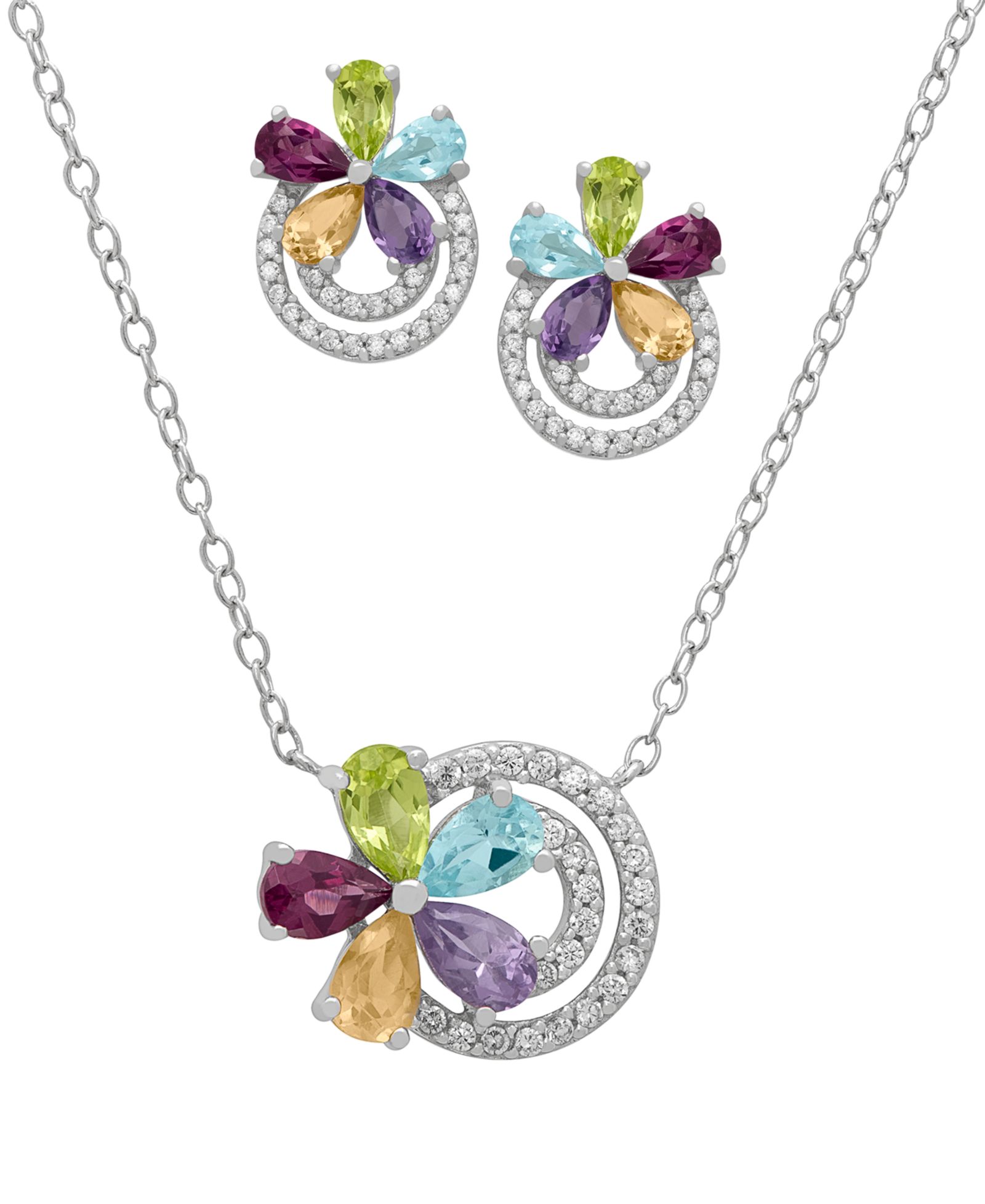 Macy's 2-Pc. Multi-Stone Pendant Necklace & Earrings Set (4.05 ct. t.w.) in Sterling Silver