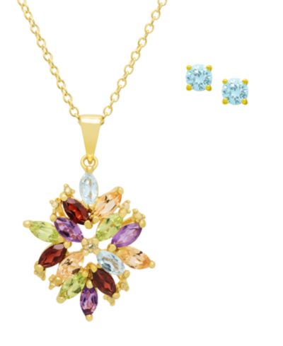 Комплект из колье и серег Macy's с многоцветными камнями и бриллиантами, желтое золотое напыление на стерлинговом серебре