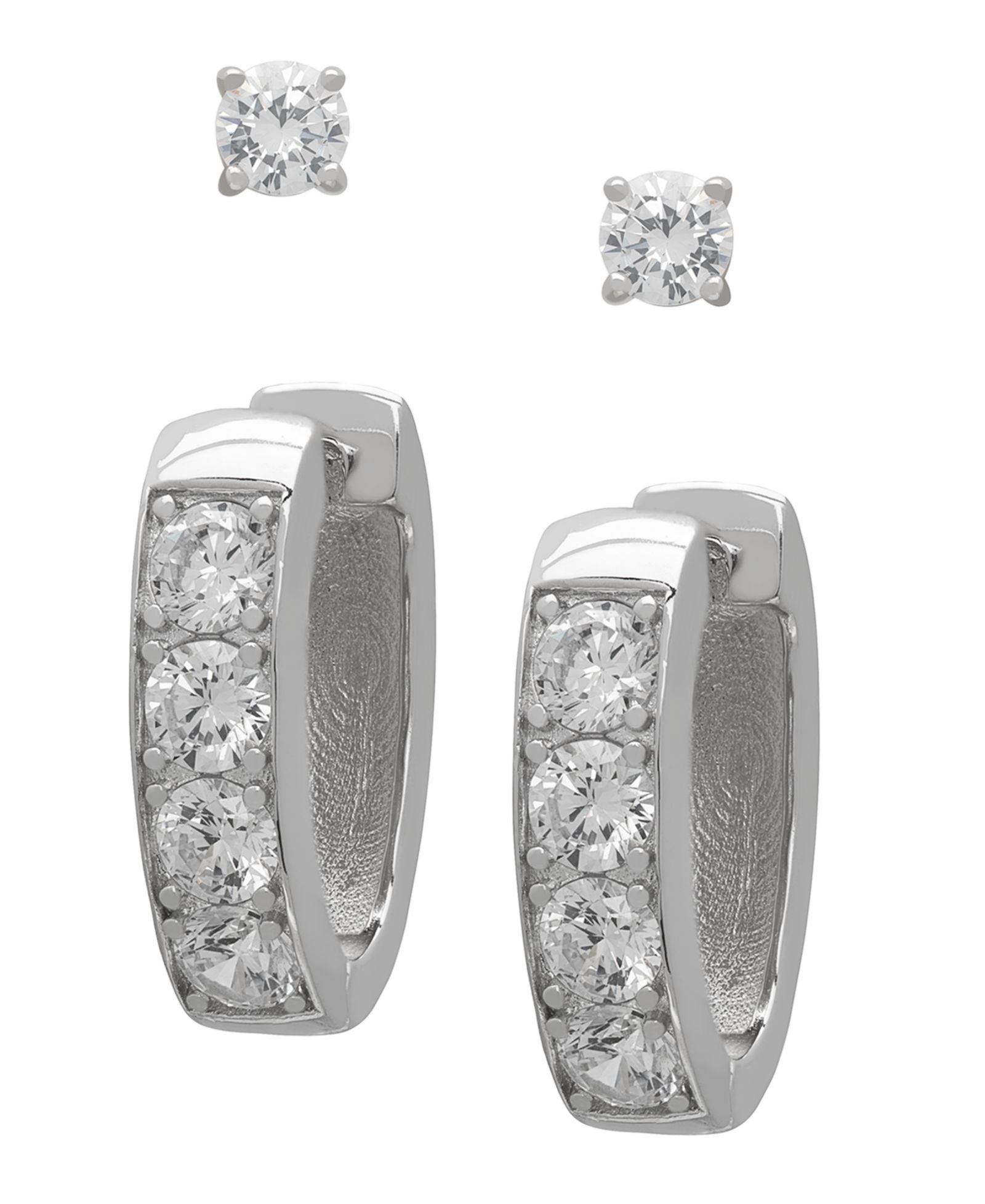 Macy's 2-Pc. Lab-Grown White Sapphire Hoop & Stud (3-8/4 ct. t.w.) Earring Set in Sterling Silver