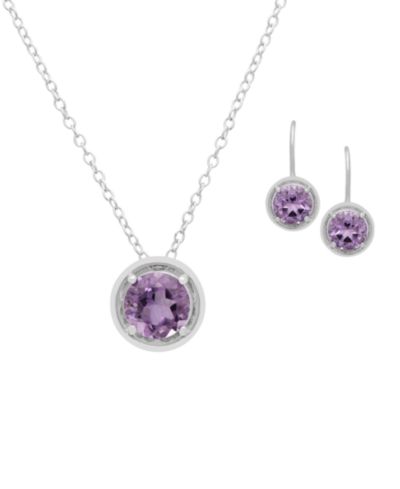 Комплект из 2 предметов: подвеска и серьги с аметистом в серебре Sterling Silver