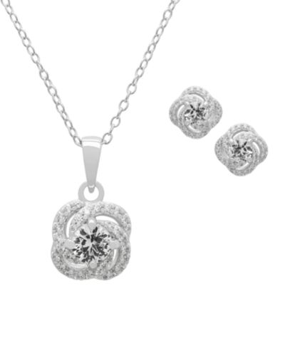 Комплект из кулона и сережек Macy's Love Knot с белым сапфиром и стерлинговым серебром, 2-Piece Set