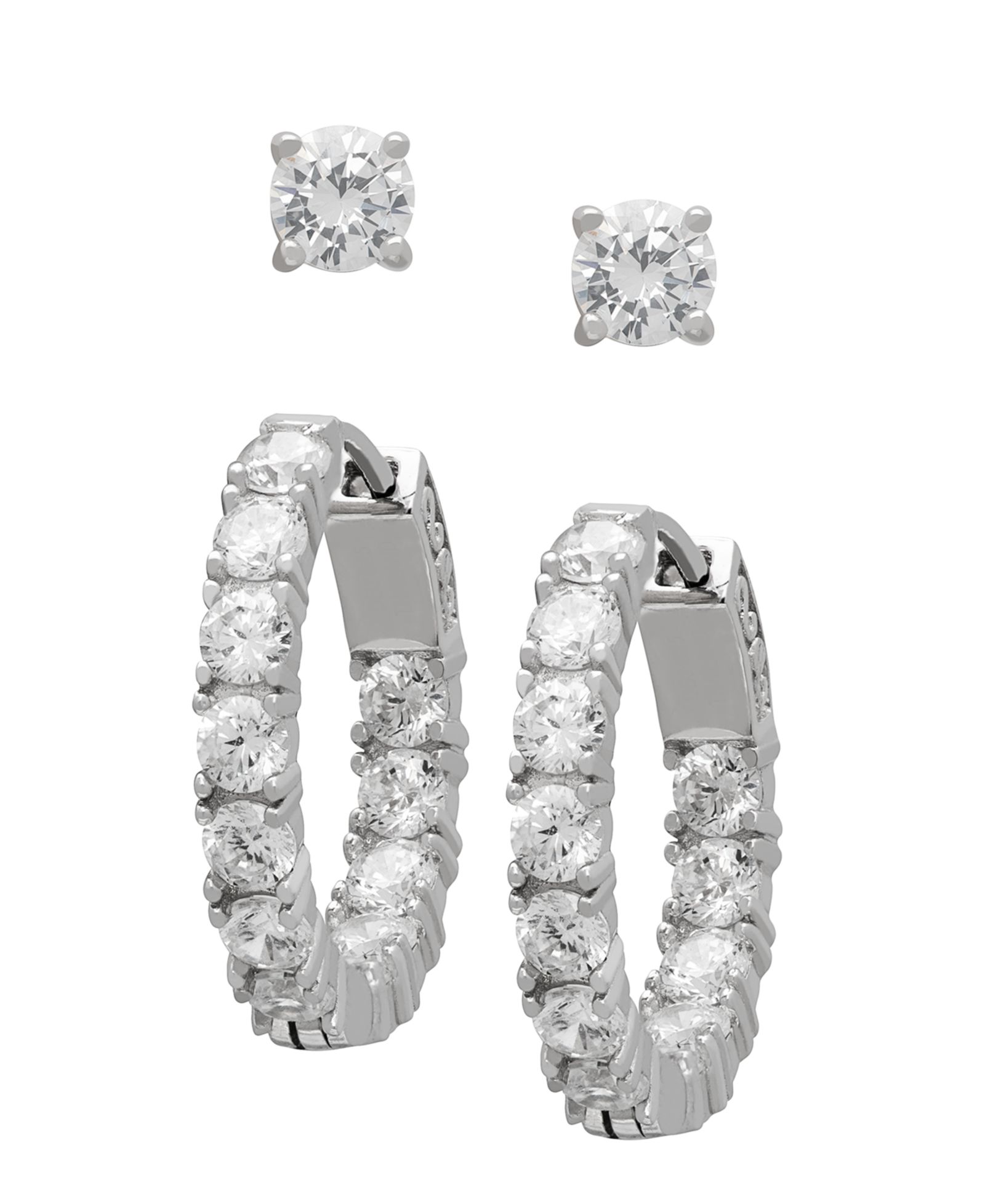 Macy's 2-Pc. Lab-Grown White Sapphire Hoop & Stud (4.9 ct. t.w.) Earring Set in Sterling Silver